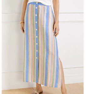 Talbots Plus Petite Stripe Linen Midi Skirt